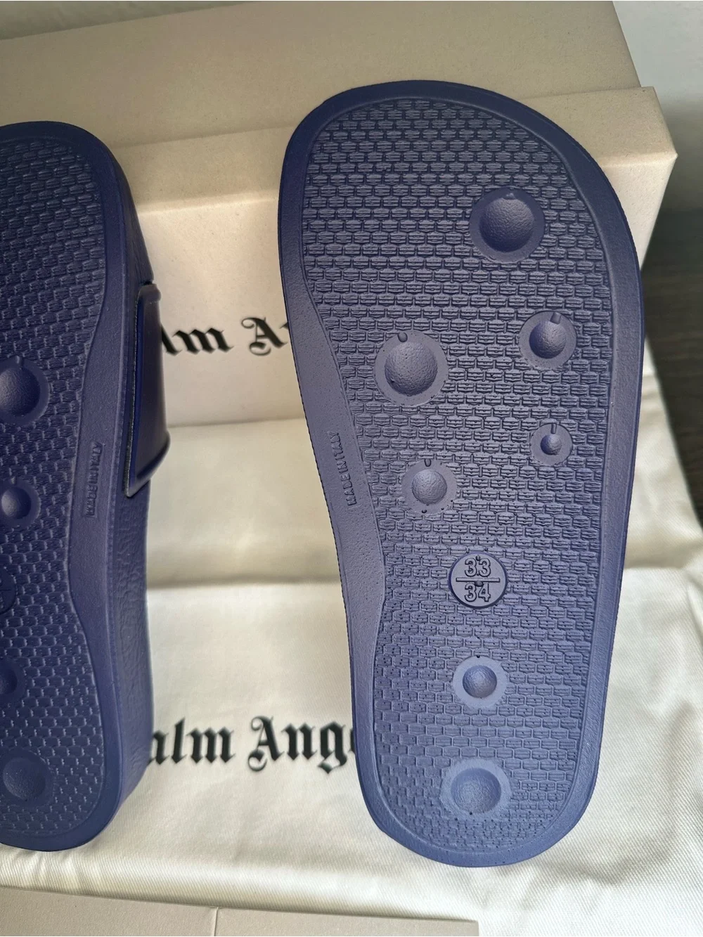 Palm Angels kids Blue Slide Sandals with White Logo (Size 2)